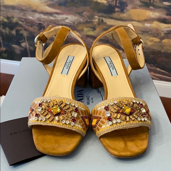 BNWT Authentic Prada Embellished Strap Heel Sandal - Picture 1 of 16